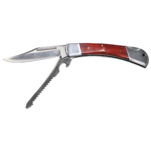 MFH Jack Knife, "Hunter", Metal Handle With Wooden Insert